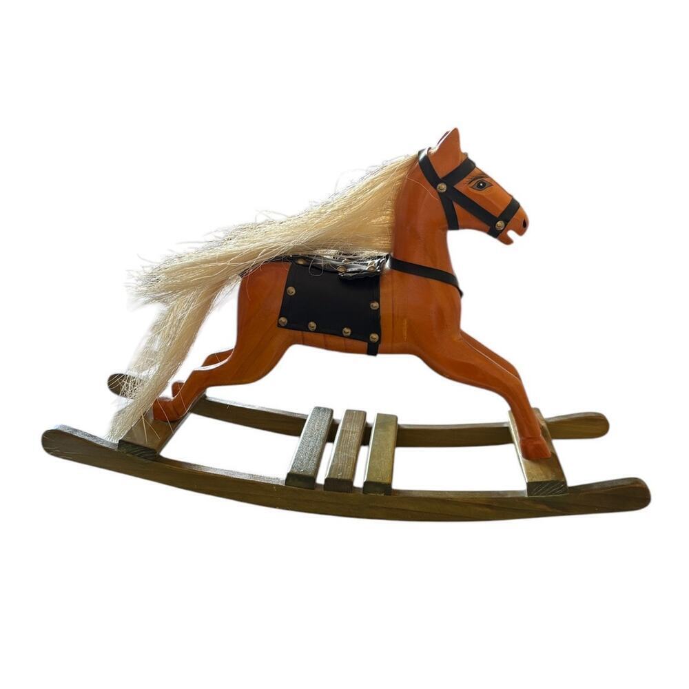 Vintage Folk Art Handcrafted / Handpainted Wooden Rocking Horse 17” X 11”
